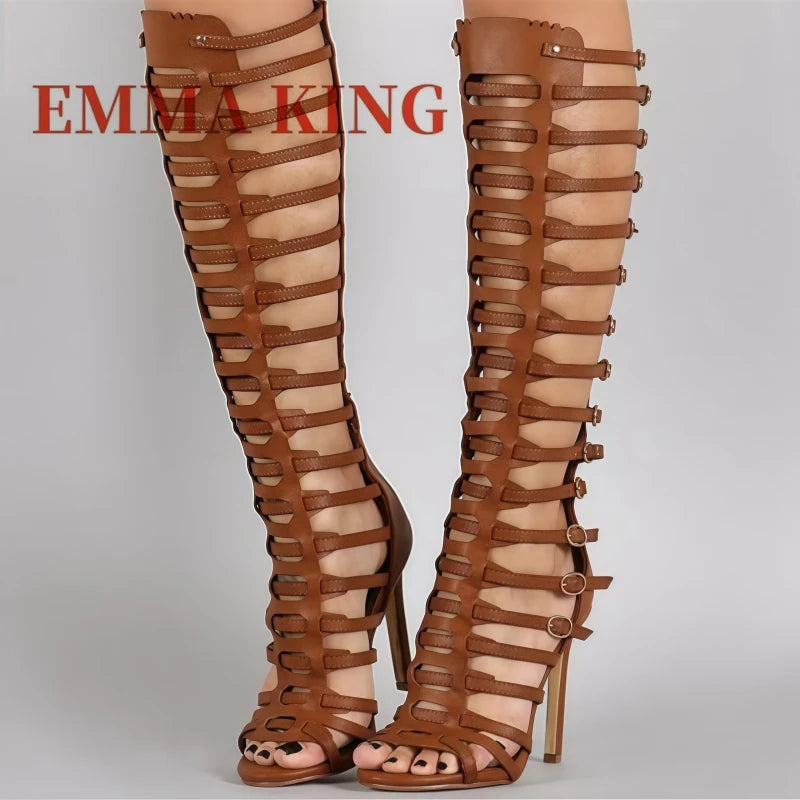 Knee High Gladiator Sandals with Buckles for Women