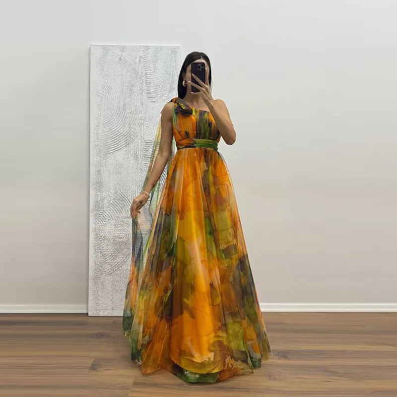 Casual Party Mesh Printed Lightweight A-Line Dress for Women