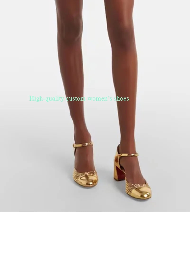 Elegant Gold Round Rhinestones Color-Blocked Sandals for Women