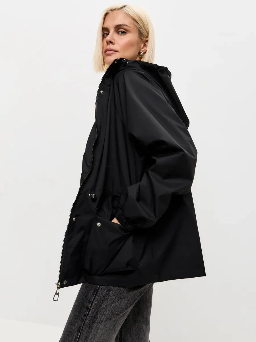 Hooded Hardshell Jacket With Pockets And Zipper for Women