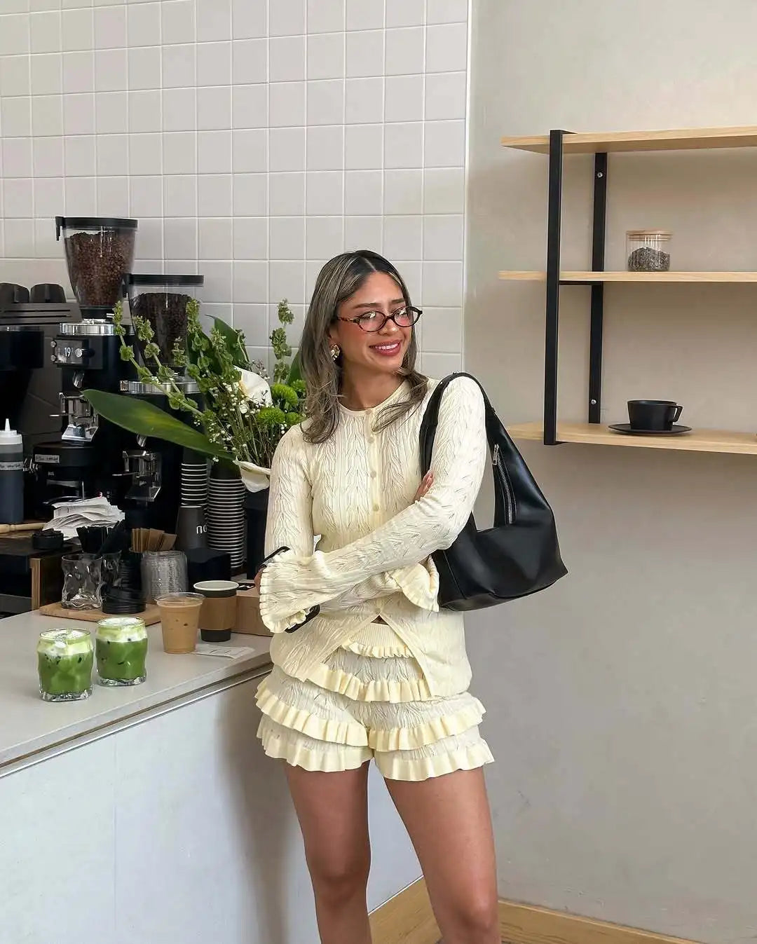 Ruffled Patchwork Knit Set
