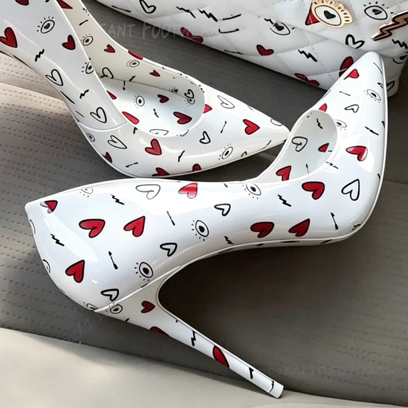 Stylish White Pointed Toe Polka Dot Party Heels for Women