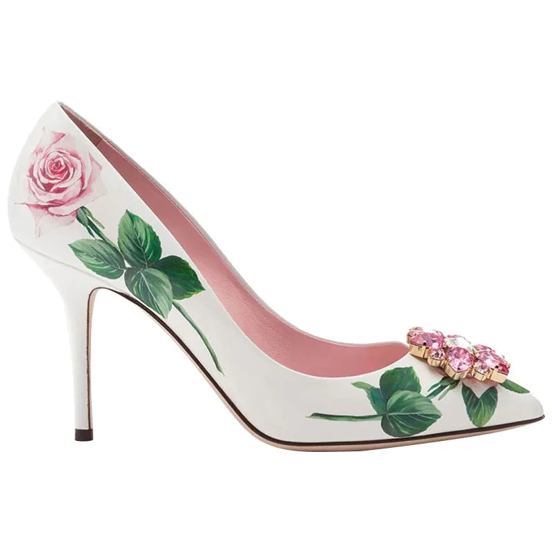 Crystal Rhinestone Leather Pumps