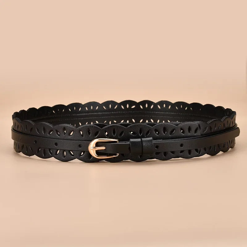 Soft Wide Hollow Out Leather Wraparound Belt for Women