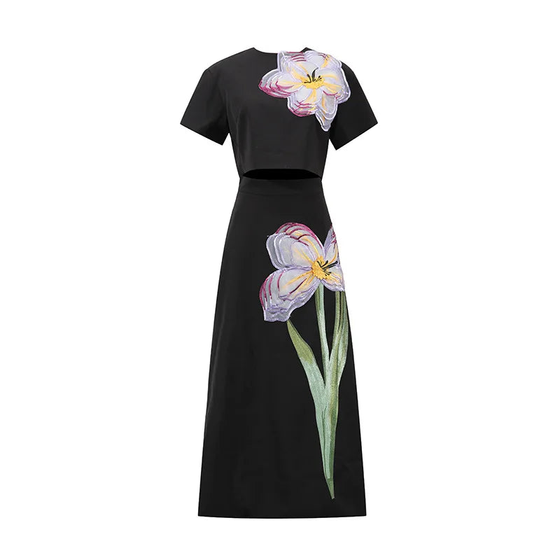 Elegant Floral Backless Cropped Top Two Piece Set for Women