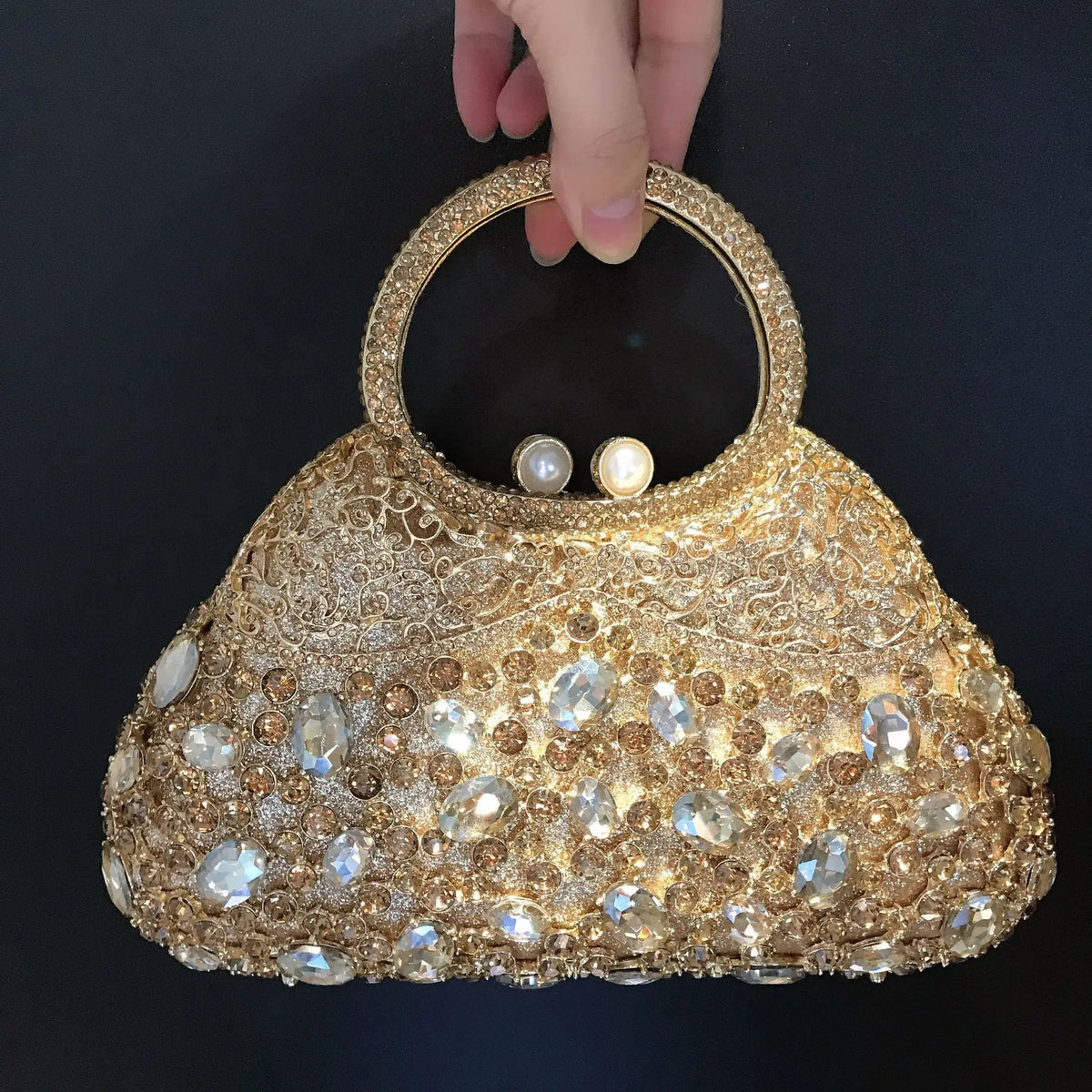 Rhinestone Hollow Metal Evening Clutch Purse for Women
