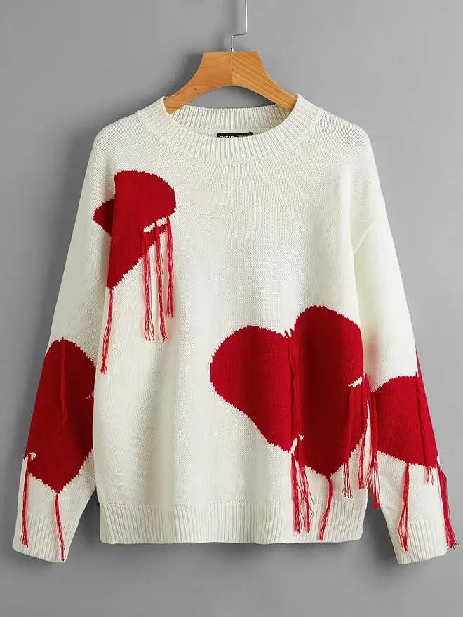 Oversized Tassel Embroidered Knit Sweater