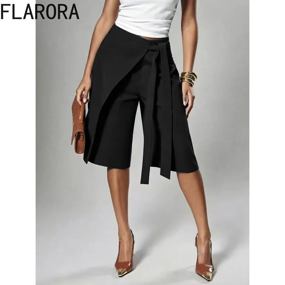Patchwork Elastic Waist Wide Leg Pants for Women