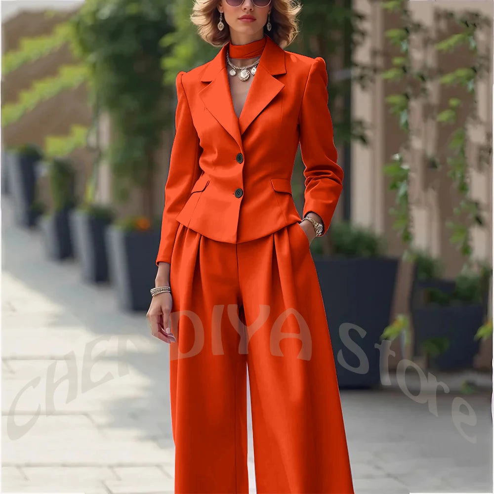 Elegant Notch Lapel Tailored Two Piece Suit Set for Women