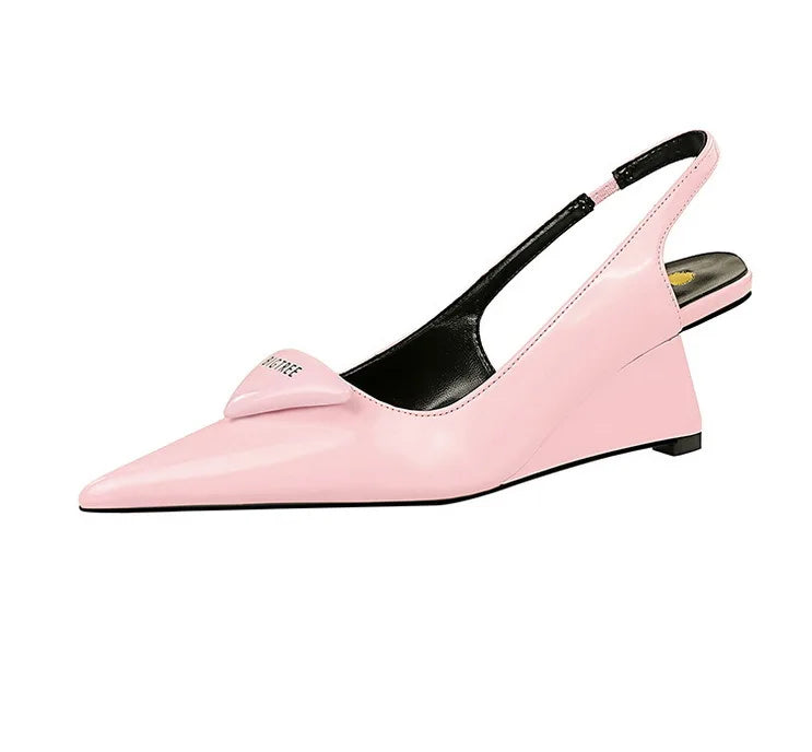 Patent Leather Wedge Heel Pumps With Back Strap for Women