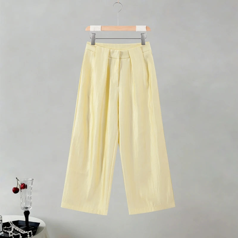 Lace Up Jacket and Wide Leg Pants Suit Set for Women