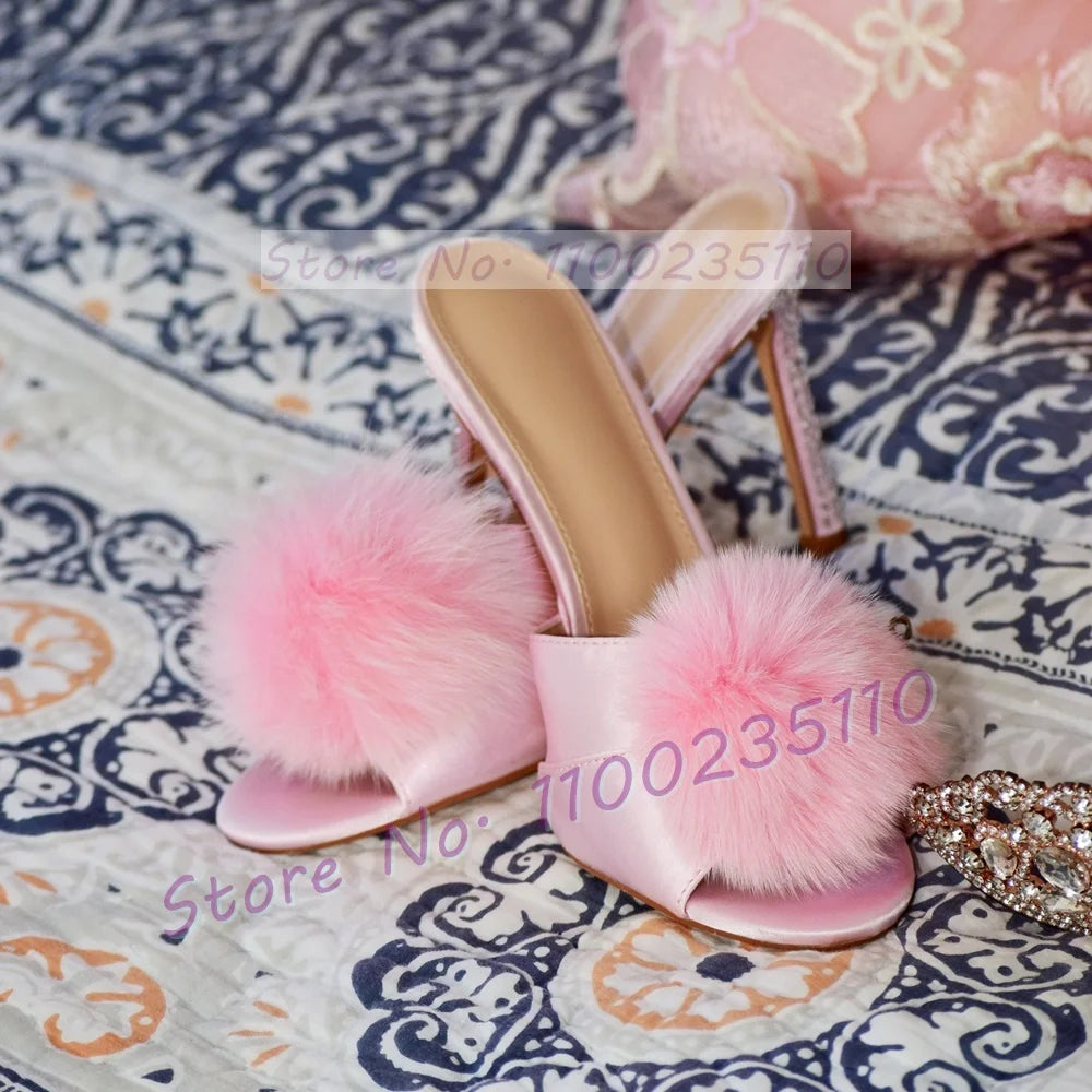 Elegant Pink Satin Open Toe Stiletto Mules For Women