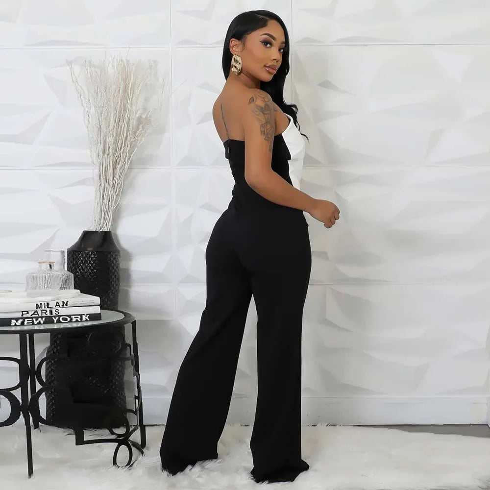 CM.YAYA Elegant Button Strapless Sleeveless Irregular Girl Jumpsuits 2025 Spring Women's Overalls Outfits Night Club One Piece