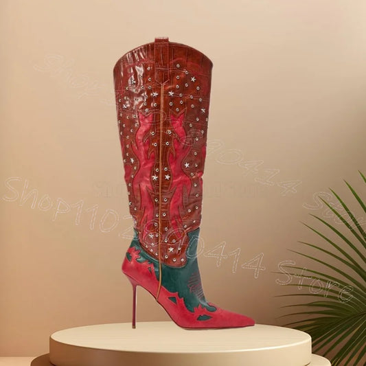 Star Rivet Pointed Toe Boots
