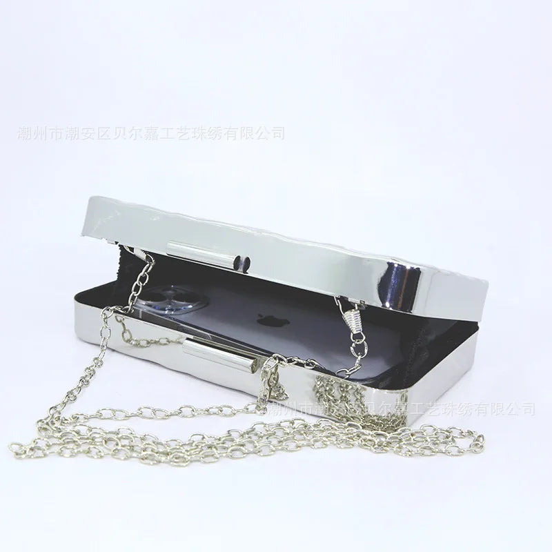 Luxury Silver Wavy Chain Evening Handbag for Women