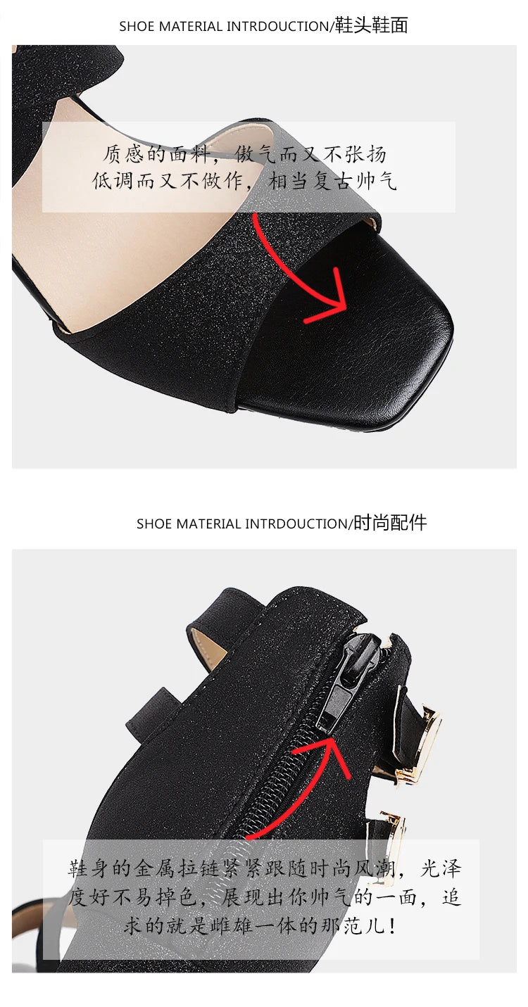 Square Heel Buckle Cross Strap Sandals