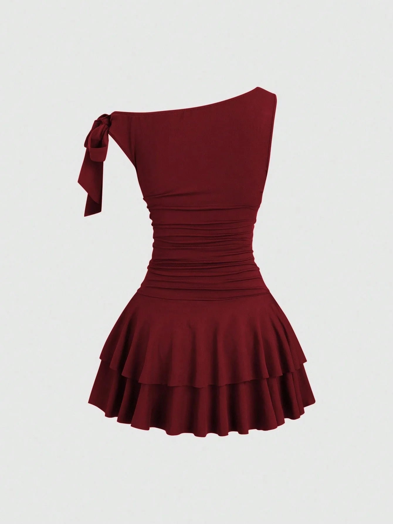 One Shoulder Layered Ruched Floral Mini Dress for Women
