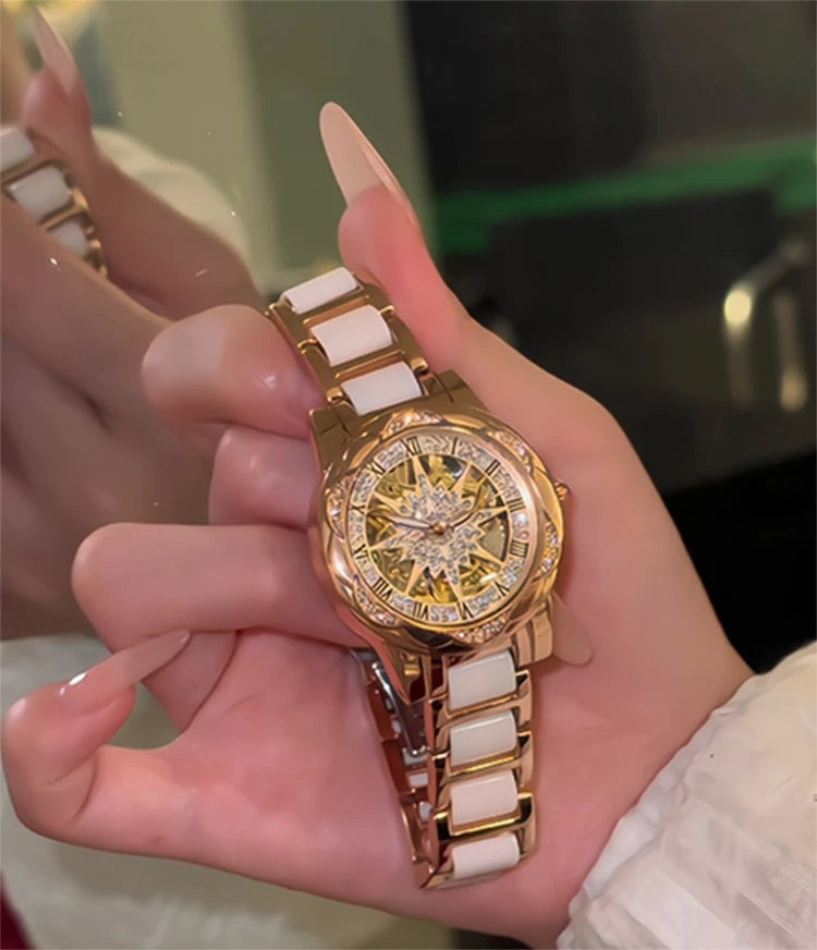 Skeleton Dial Diamond Accent Quartz Watch