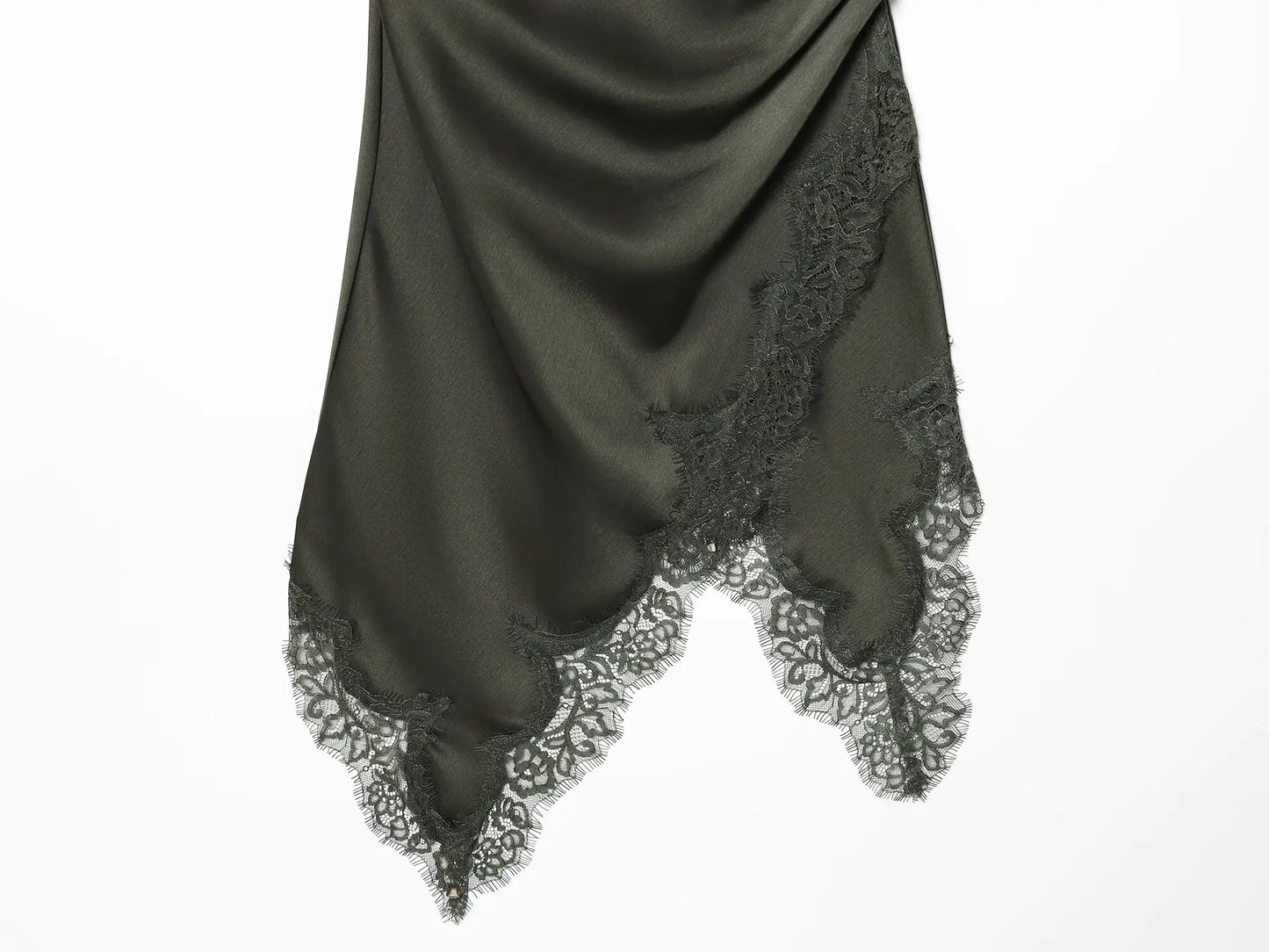 Elegant Dark Green Satin Lace Slip Evening Dress For Women