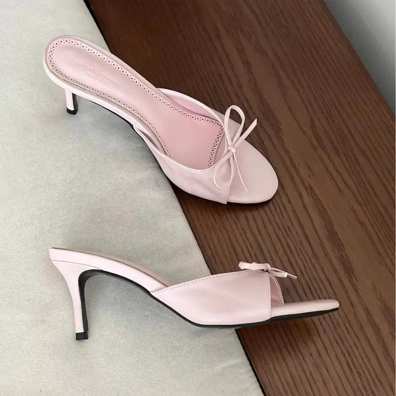 Satin Butterfly Knot Heel Slides