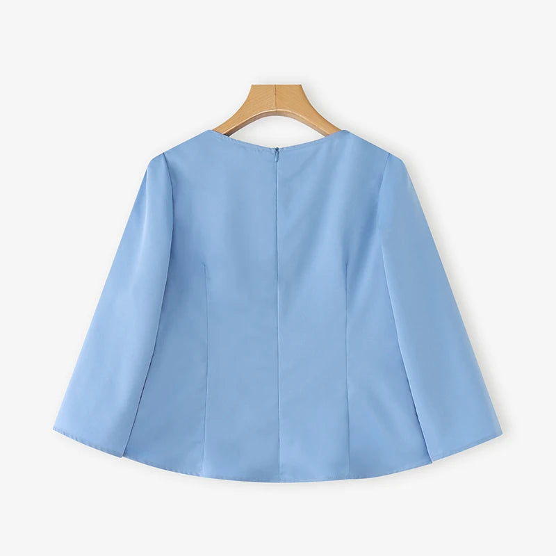 Lace Patchwork Three Quarter Sleeve Peplum Blouse for Women