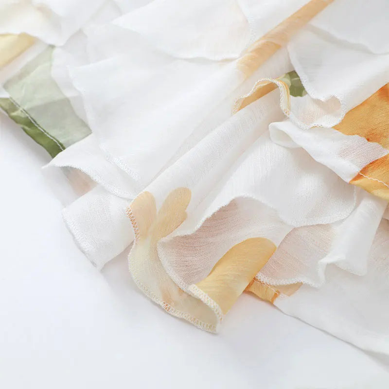 Sexy Ruffle Printed Backless Mini Dresses Lady Chic Sleeveless Off Shouder Pleated Short Vestido 2025 Summer Party Beach Robe