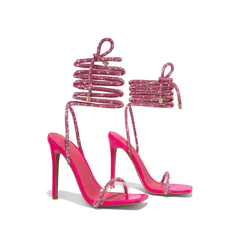 Crystal Glitter Rhinestone Ankle Strap Sandals for Women