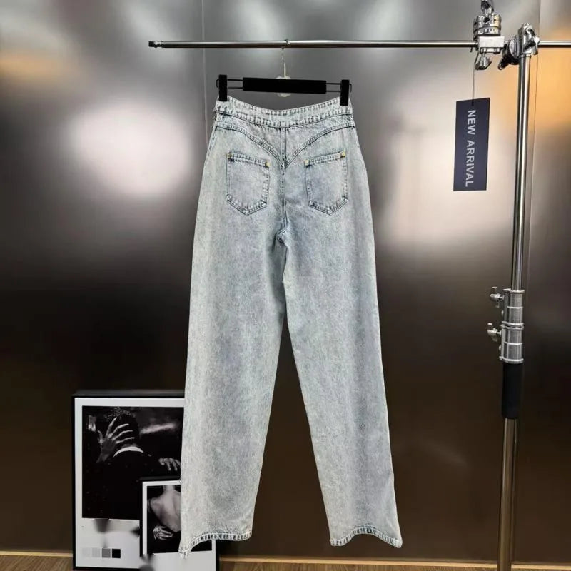ANJY Autumn New Women's Streetwear Y2K Chic Fashion Safari Style Niche Personality Spliced Button Jeans Casual Denim Pants A7689