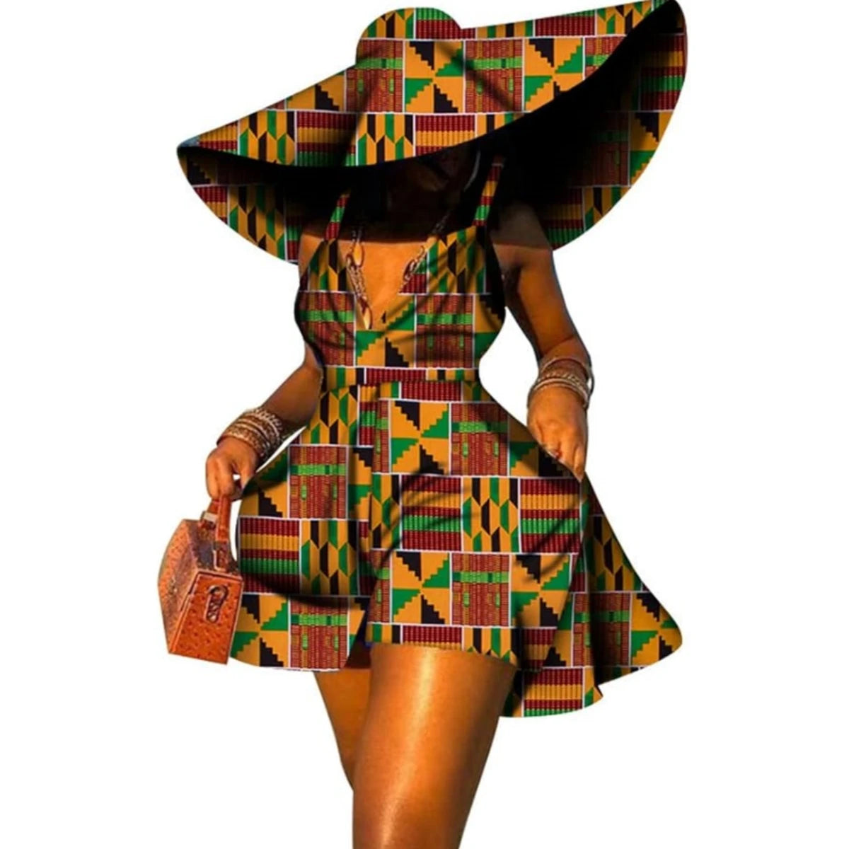 Sleeveless V Neck African Print Jumpsuit for Women
