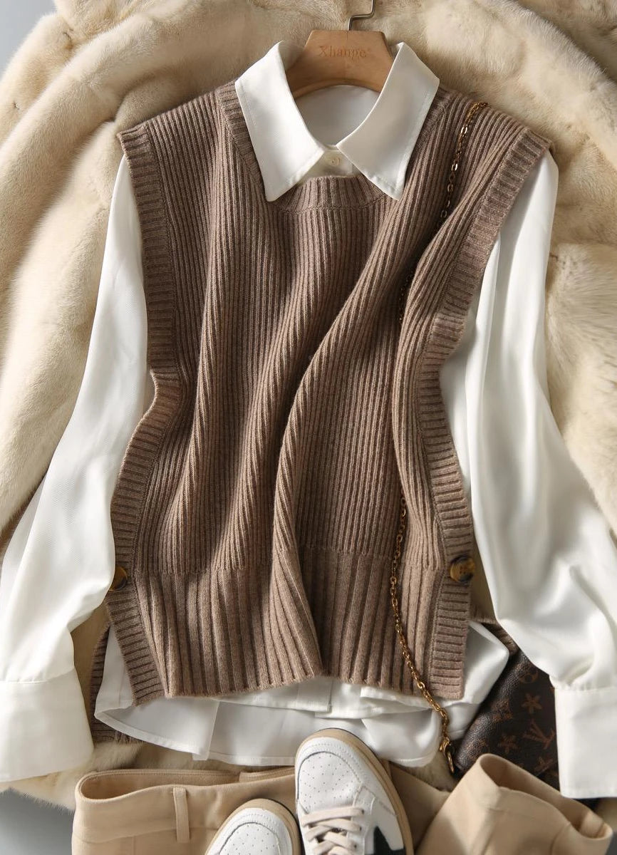 Waistcoat Round O Neck Solid Knit Vests for Women Pullover Lady Sweaters Wool Fashion 2025 Smooth Sleeveless Clothing Winter Y2k