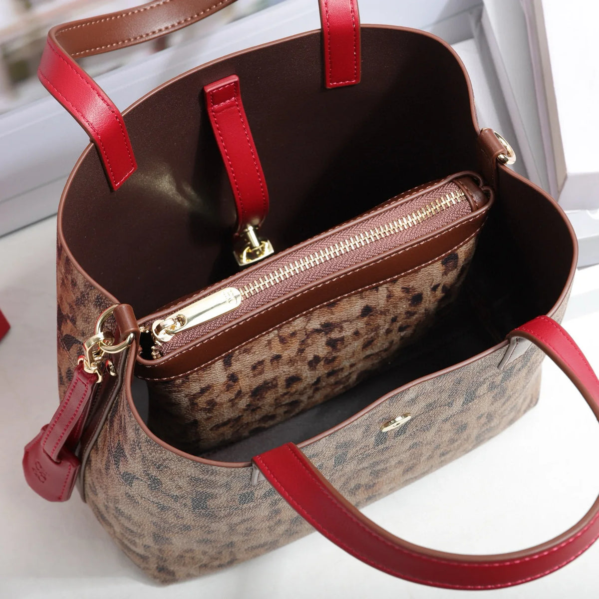 Printed Faux Leather Bucket Shoulder Bag