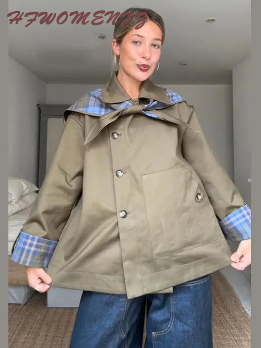 Plaid Reversible Jacket With Bow