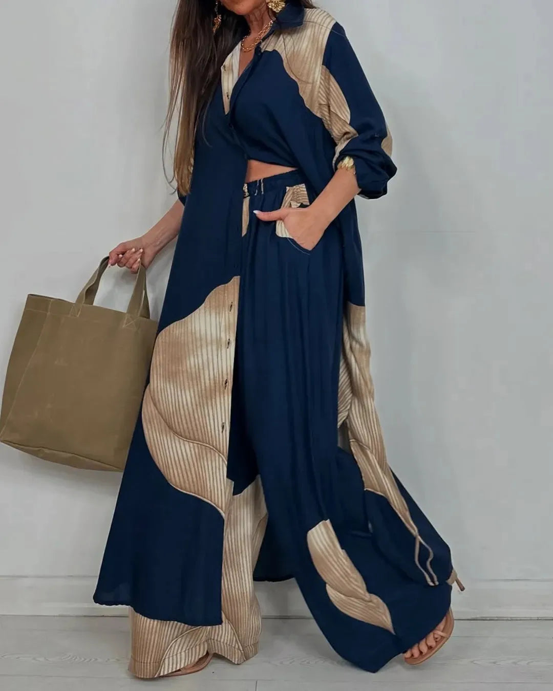 Patchwork Print Top Two-Piece Set