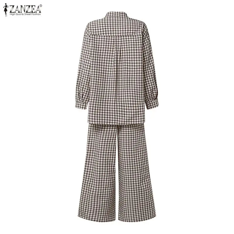 Gingham Blouse And Wide Leg Pants Set