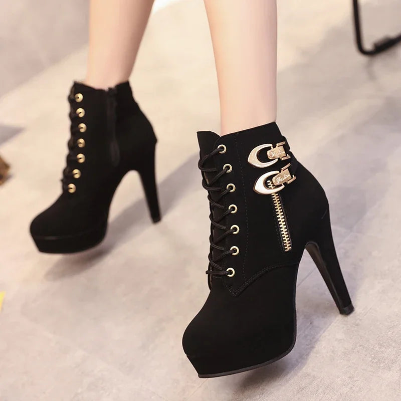 High Heel Platform Buckle Ankle Boots
