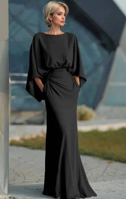 Satin Backless Ruched Evening Gown