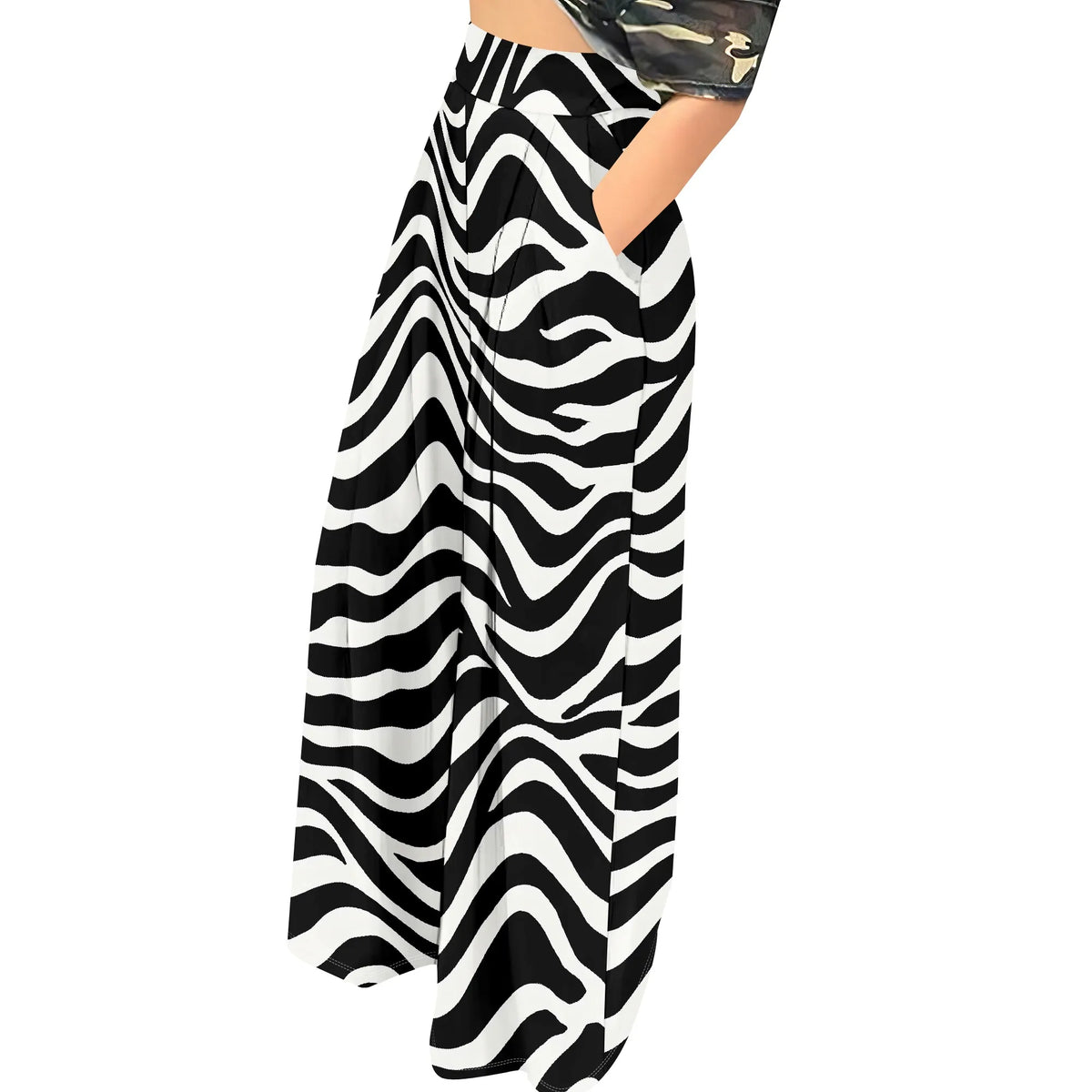 High Waist Zebra Print Wide Leg Palazzo Pants for Women