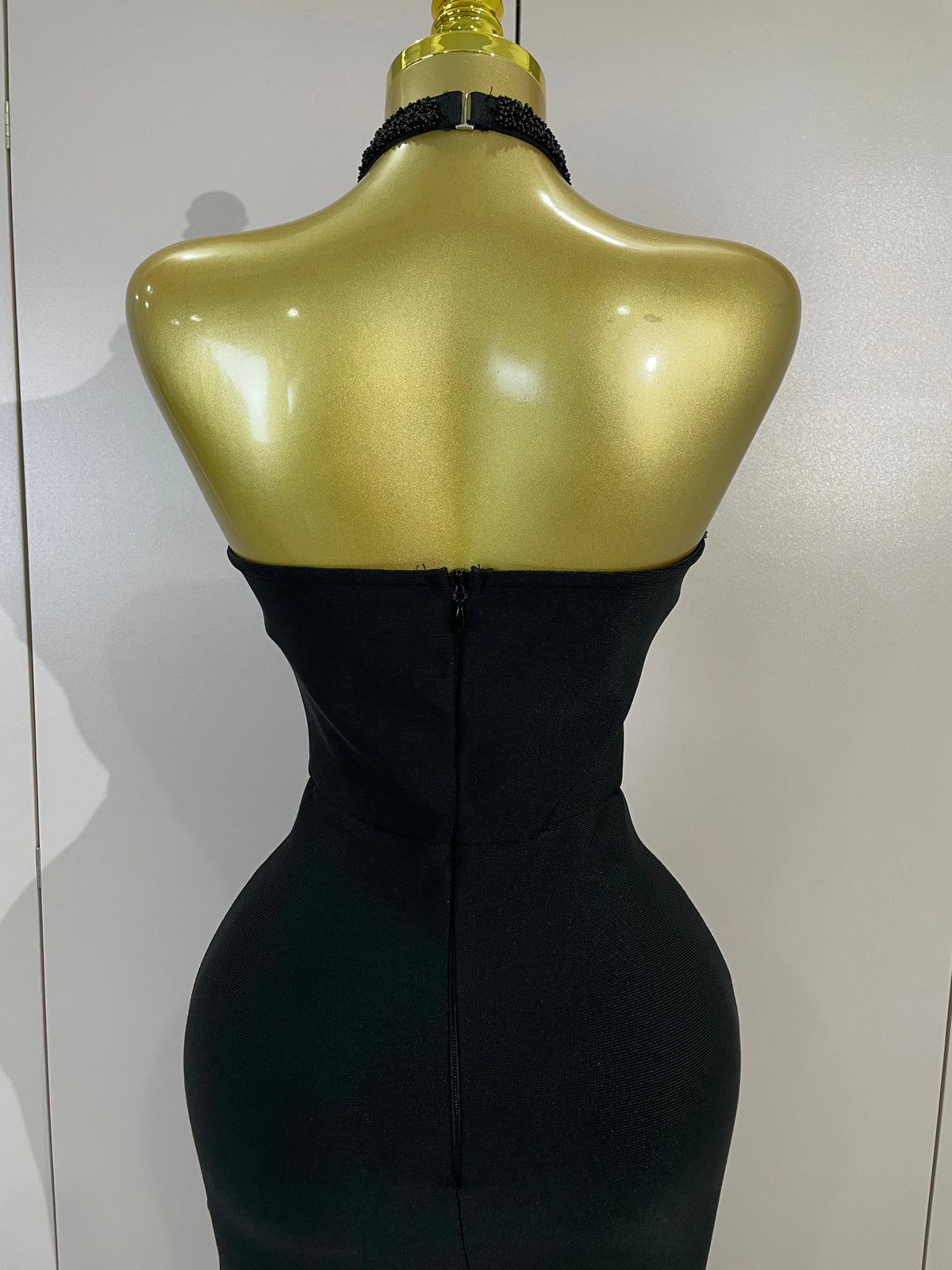 Sexy Beaded Scalloped Halter Black Bodycon Long Bandage Dress Women Elegant Birthday Wedding Guest Celebrate Evening Club Gown