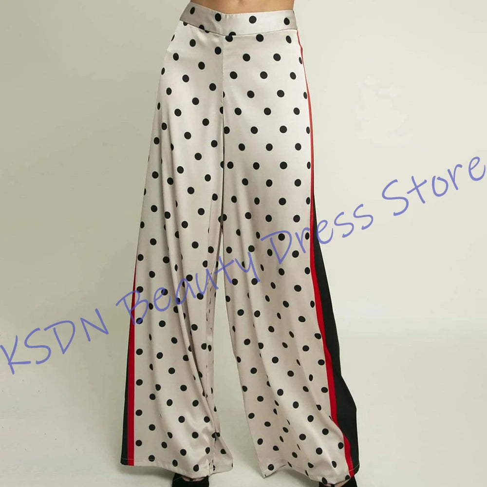 Elegant High Waist Polka Dot Wide Leg Satin Pants For Women