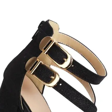 Square Heel Buckle Cross Strap Sandals