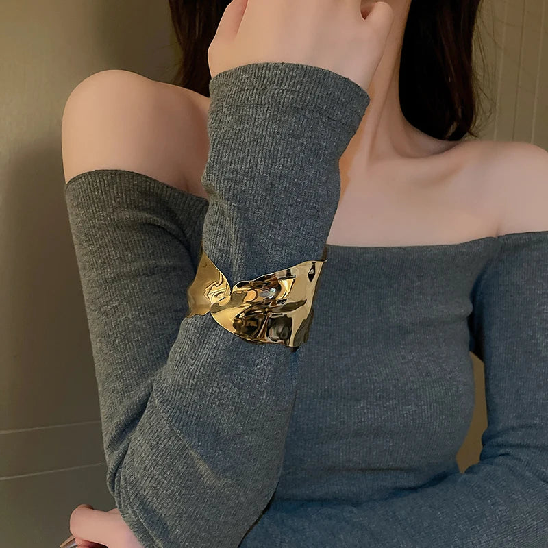 Layered Geometric Metal Cuff Bracelet