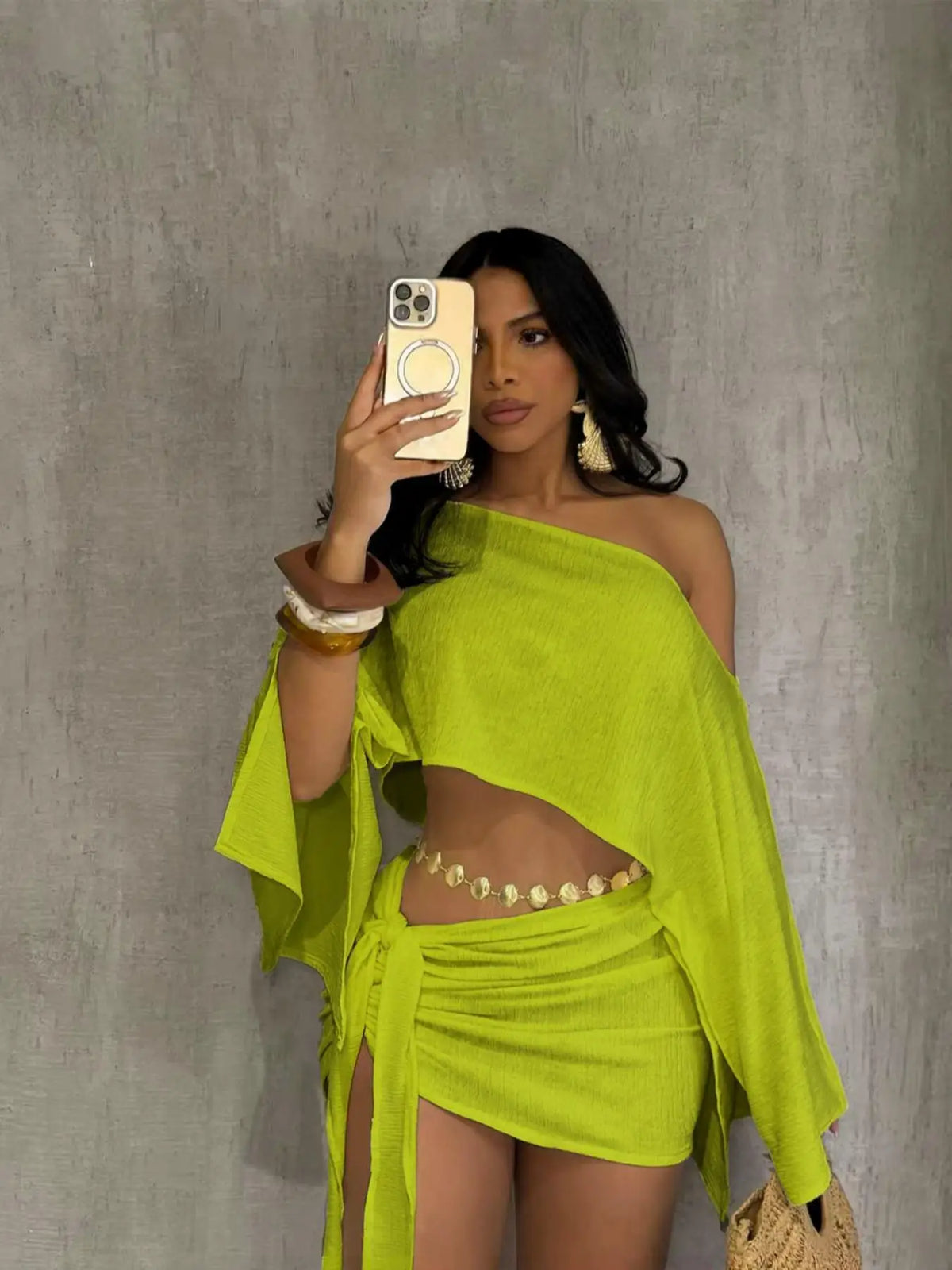 Elegant One Shoulder Crop Top and Mini Skirt Set for Women