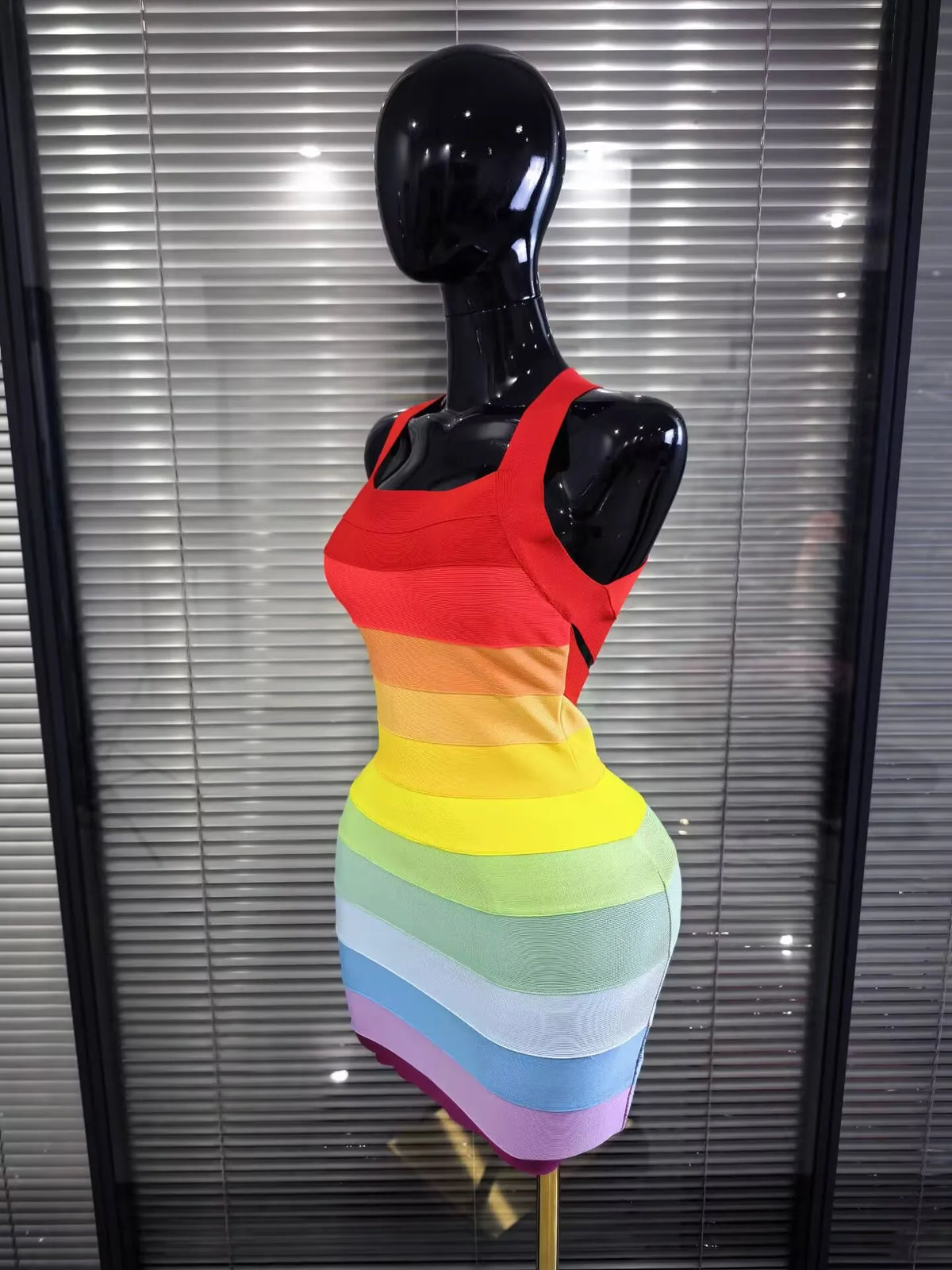 Rainbow Color Women Sexy Halter Backless Bodycon Mini Bandage Dress Nightclub Party Celebrate Fashion Birthday Clothing