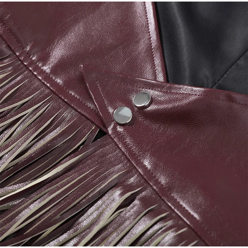 Faux Leather Patchwork Fringe Halter Top for Women