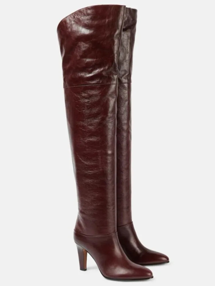 Plus Size Wide Calf Leather Over The Knee Boots for Women