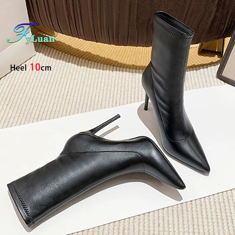 Elegant Pointed Stiletto Ankle Boots With Elastic Slip On Closure For Women