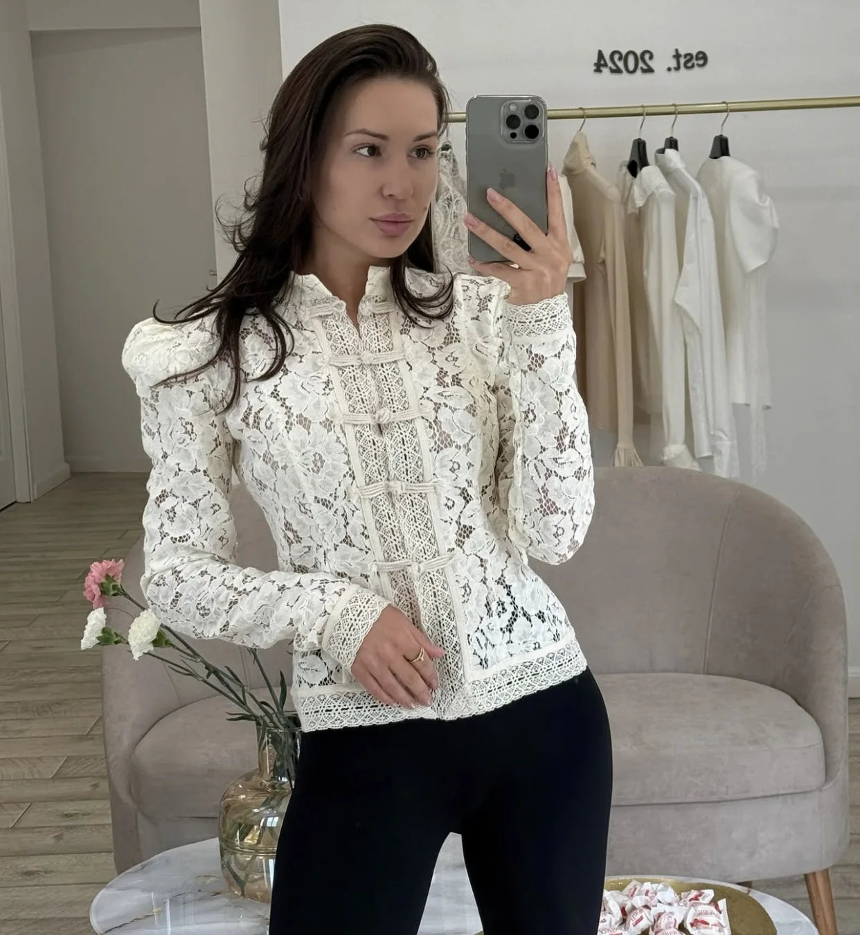 Lace See Through Hollow Out Blouse