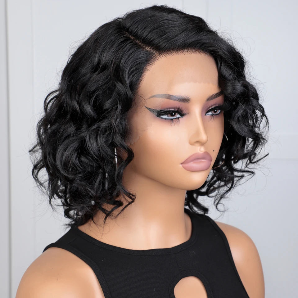 Short Deep Curly Bob Lace Front Human Hair Wig for Women