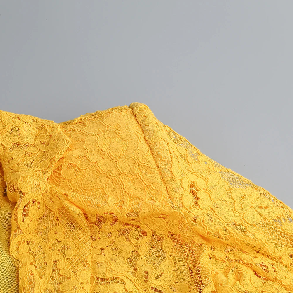 Women's Casual Chic Hollow Out Luxury High-Quality Lace Long Sleeve Suit Jacket High Waist Shorts Three Pieces Set Evening Party