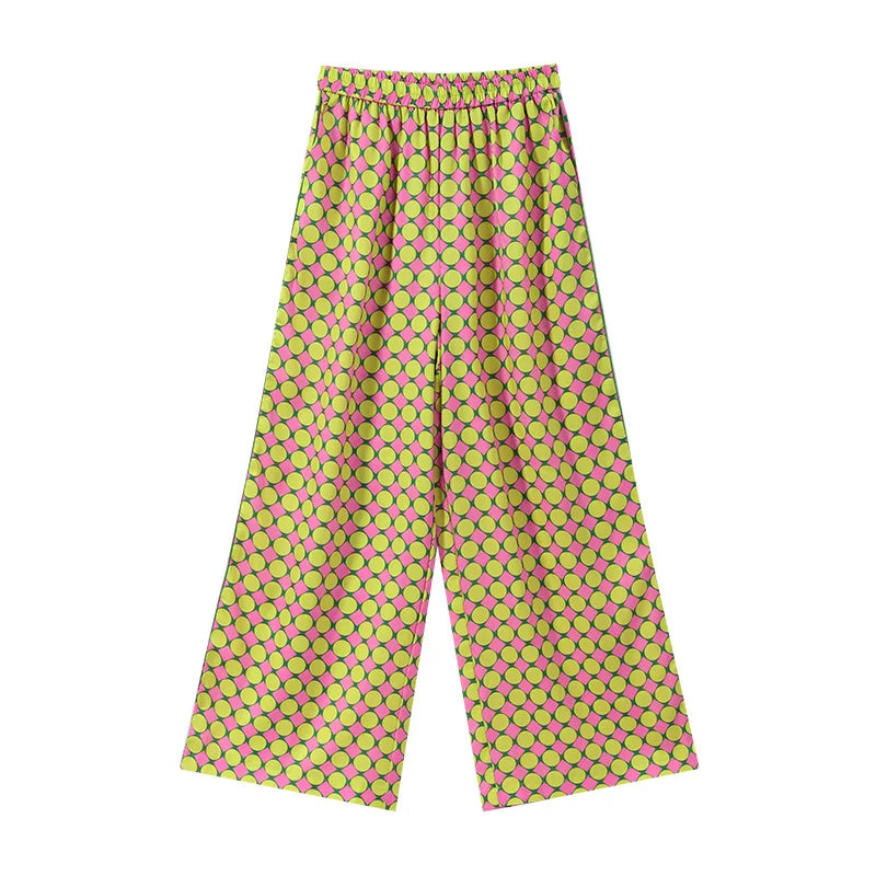 Geometric Printed Wide Leg Loose Pants Set for Women